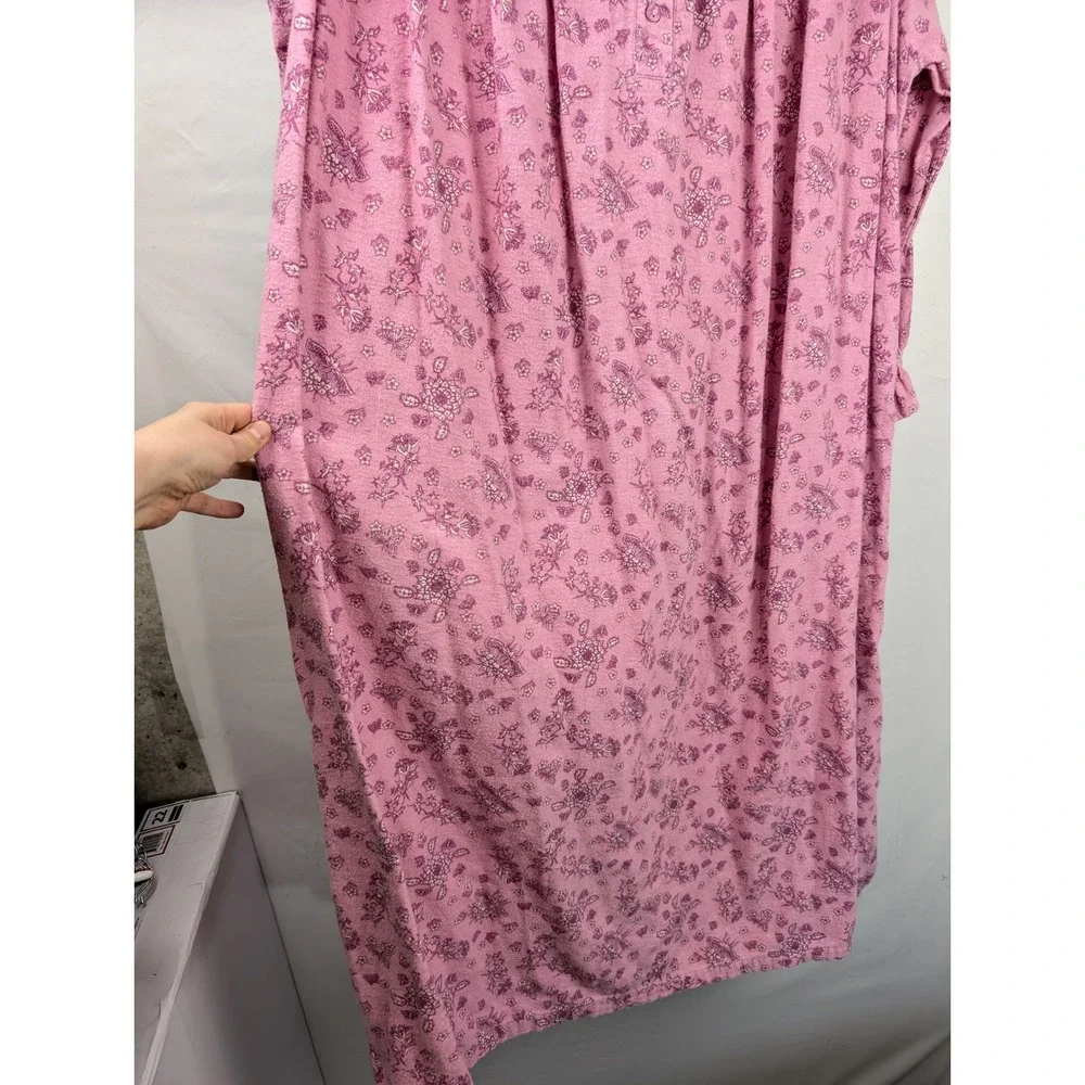 Floral 100% Cotton Long Sleeve Nightgown Size 3X Pink Cottagecore Prairie Lace